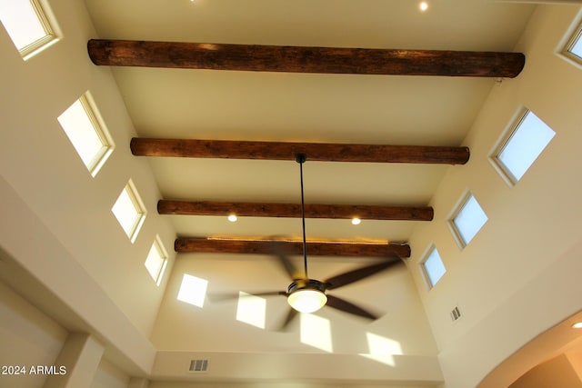 interior details featuring beamed ceiling