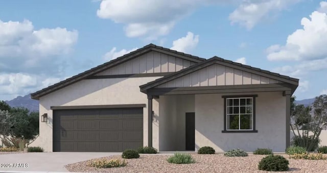 single story home with an attached garage, driveway, and stucco siding