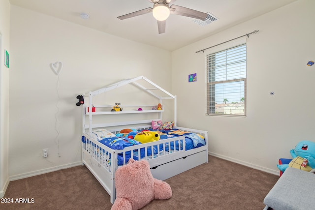 bedroom with carpet and ceiling fan