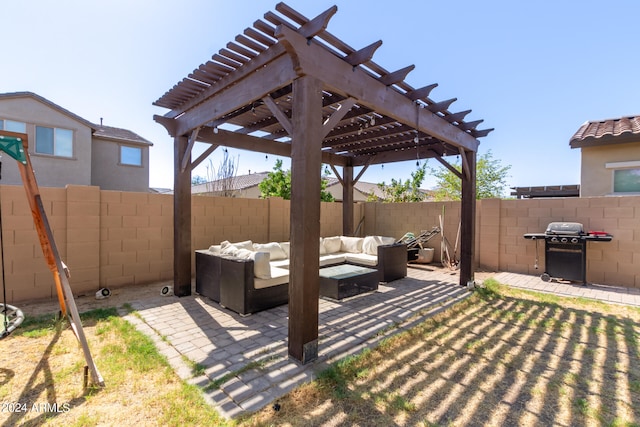 view of patio / terrace featuring a pergola, grilling area, and an outdoor hangout area