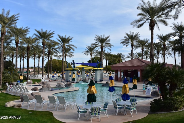 view of pool featuring a gazebo and a patio area