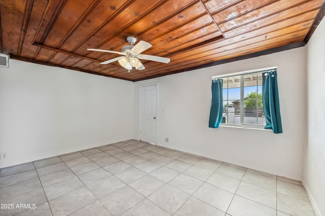 4441 S 8th St, Phoenix, AZ 85040 - empty room featuring wooden ceiling, a ceiling fan, and light tile patterned floors