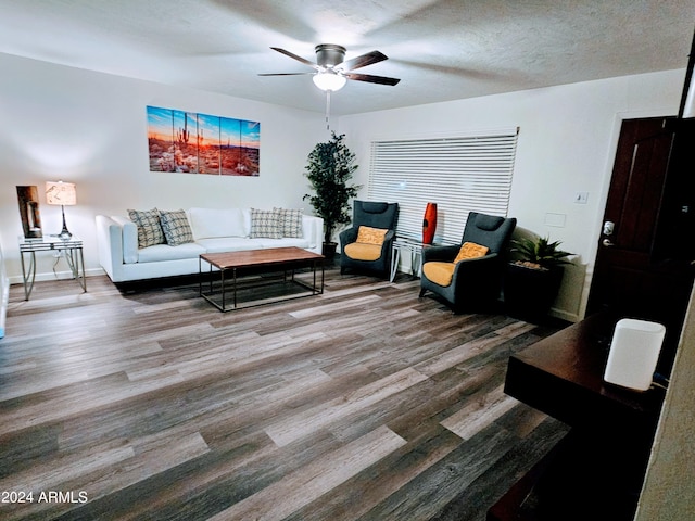 1801 N 87th Pl, Scottsdale, AZ 85257 - living area featuring a ceiling fan and wood finished floors