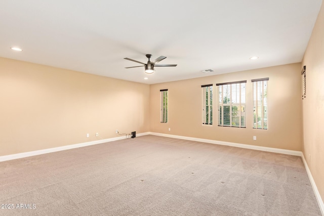 3443 E Jasper Dr, Gilbert, AZ 85296 - unfurnished room with a ceiling fan, light carpet, baseboards, and recessed lighting