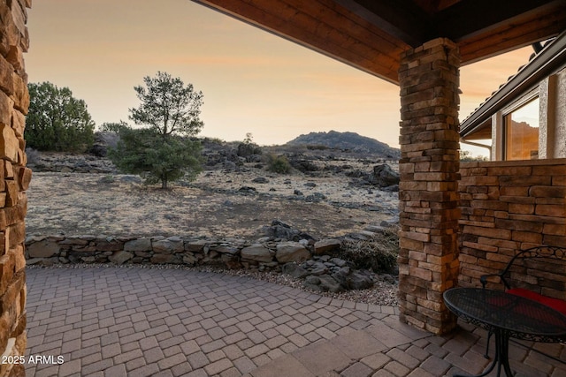 view of patio with a mountain view