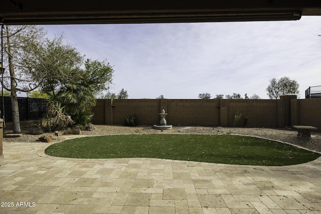 view of yard with a patio and a fenced backyard