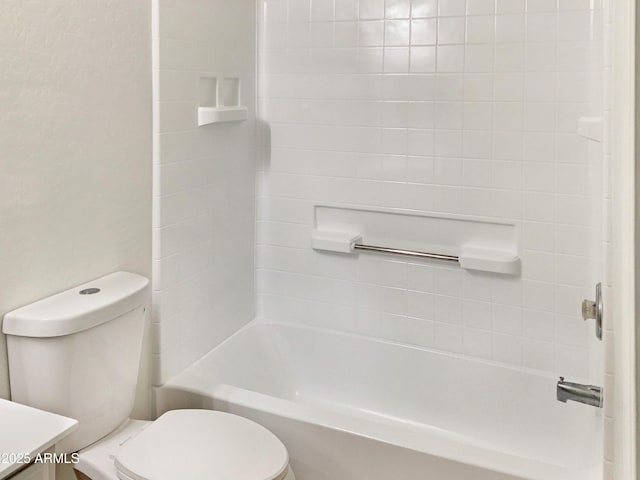 full bathroom with vanity, shower / bath combination, and toilet