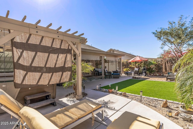 view of patio / terrace featuring fence and a pergola