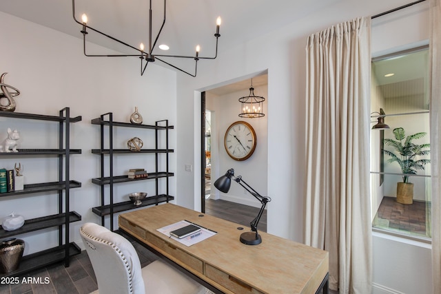 3281 Maverick Dr, Wickenburg, AZ 85390 - home office featuring a notable chandelier and wood finished floors
