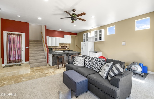 4371 E Savannah Cir, Flagstaff, AZ 86004 - living area with stairway, ceiling fan, baseboards, recessed lighting, and light carpet