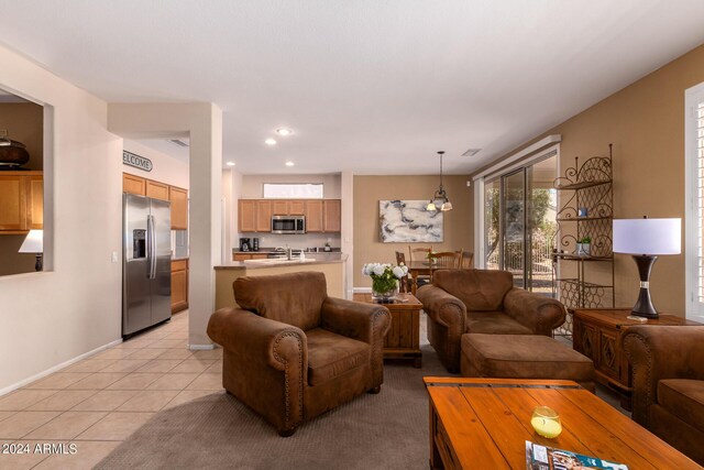 living room featuring light tile patterned floors