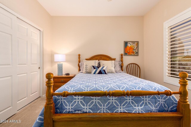 carpeted bedroom featuring a closet