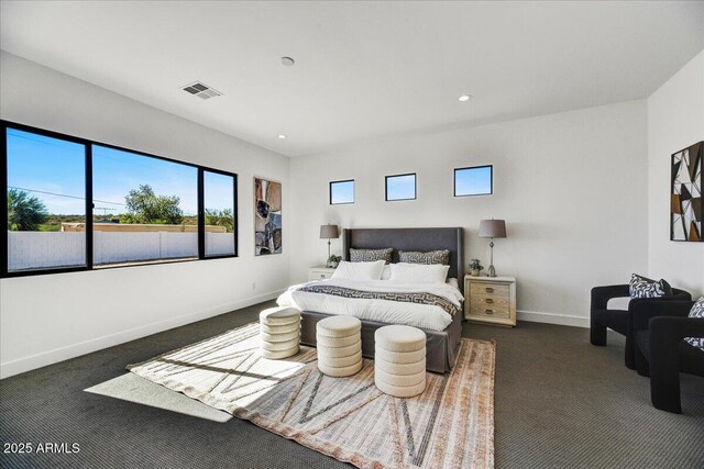 3335 W Desert Dawn Dr, Phoenix, AZ 85083 - bedroom with dark colored carpet, baseboards, and recessed lighting