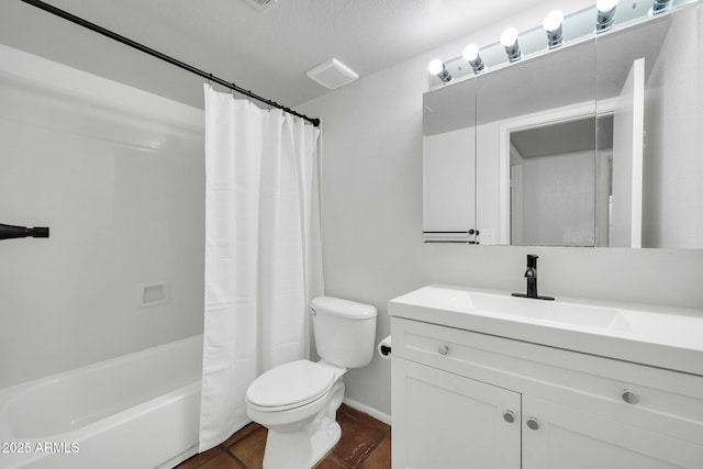 6527 W Sunnyside Dr, Glendale, AZ 85304 - full bathroom with vanity, tile patterned flooring, toilet, shower / bath combo with shower curtain, and baseboards