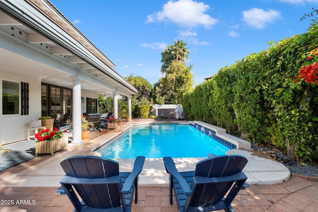 view of swimming pool featuring a patio area