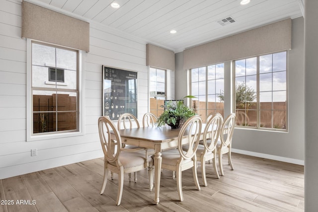 1145 E Gleneagle Dr, Chandler, AZ 85249 - dining room with recessed lighting, light wood-style floors, wooden walls, wooden ceiling, and baseboards
