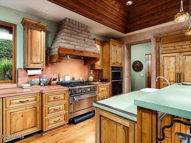 8022 N Ironwood Dr, Paradise Valley, AZ 85253 - kitchen with high end stove, light countertops, wooden ceiling, light wood finished floors, and recessed lighting