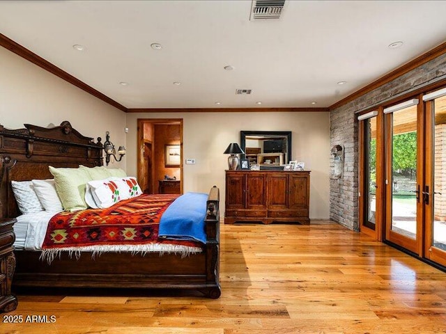 8022 N Ironwood Dr, Paradise Valley, AZ 85253 - bedroom featuring access to outside, light wood-type flooring, crown molding, and recessed lighting