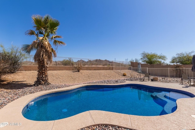 view of swimming pool with a fenced in pool, a patio, and a fenced backyard