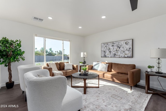 living room featuring dark hardwood / wood-style flooring