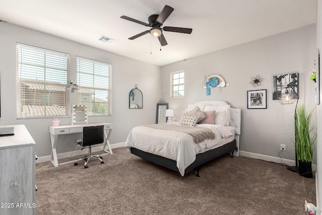 913 W Yosemite Dr, Chandler, AZ 85248 - bedroom with carpet floors, baseboards, an office area, and ceiling fan