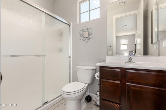 913 W Yosemite Dr, Chandler, AZ 85248 - bathroom with vanity, a stall shower, toilet, and tile patterned flooring
