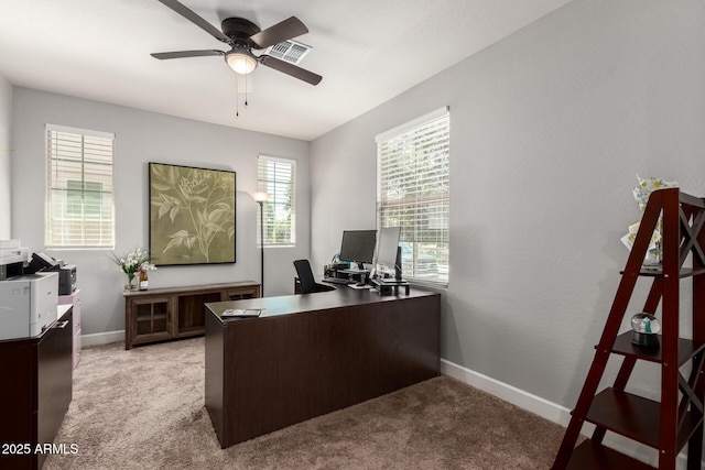 913 W Yosemite Dr, Chandler, AZ 85248 - home office with light carpet, a ceiling fan, and baseboards
