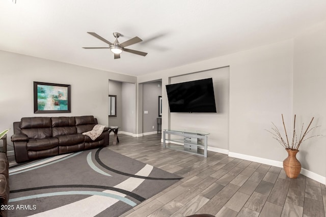 913 W Yosemite Dr, Chandler, AZ 85248 - living room with a ceiling fan, wood finished floors, and baseboards