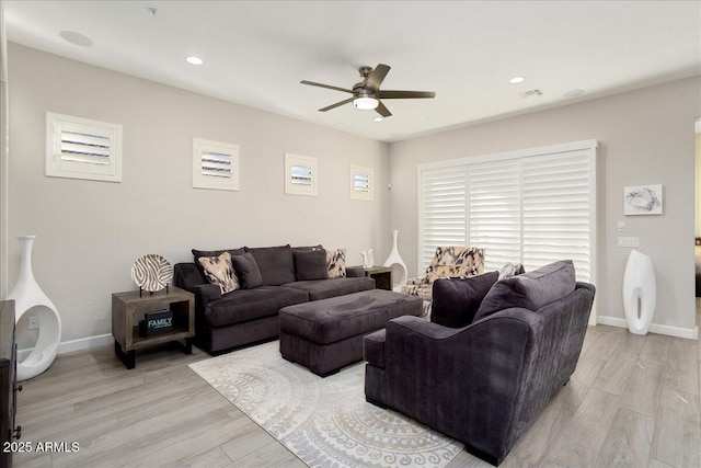 29344 N 132nd Ln, Peoria, AZ 85383 - living room featuring ceiling fan, light wood-type flooring, baseboards, and recessed lighting
