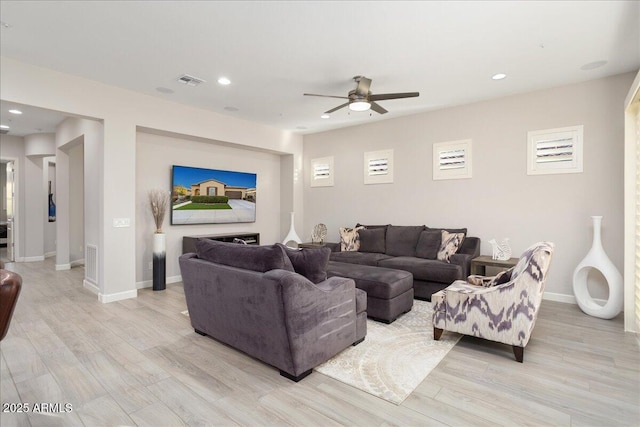 29344 N 132nd Ln, Peoria, AZ 85383 - living area featuring a ceiling fan, light wood finished floors, baseboards, and recessed lighting