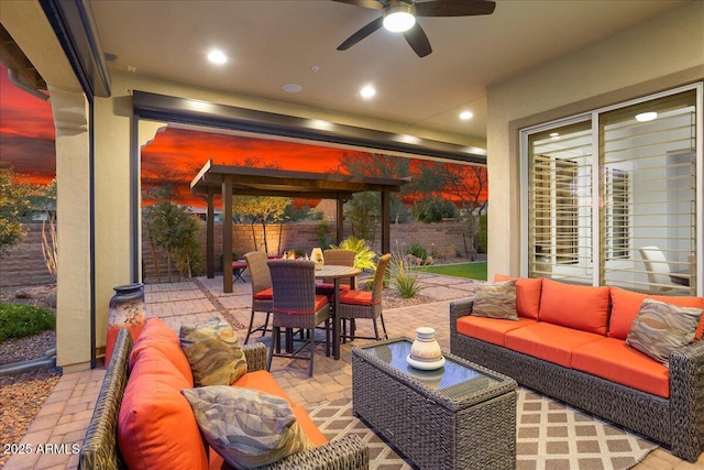 29344 N 132nd Ln, Peoria, AZ 85383 - view of patio / terrace with outdoor lounge area, outdoor dining space, a fenced backyard, and ceiling fan