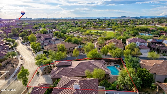 aerial view with a residential view and a mountain view