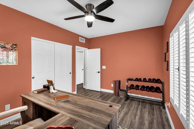 6145 E Snowdon St, Mesa, AZ 85215 - office with wood finished floors, a ceiling fan, and baseboards