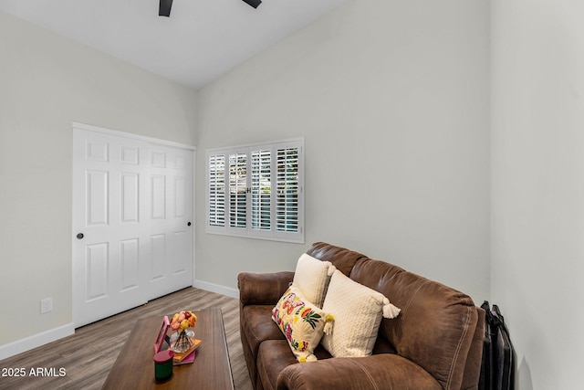 6145 E Snowdon St, Mesa, AZ 85215 - living room with baseboards, ceiling fan, and wood finished floors