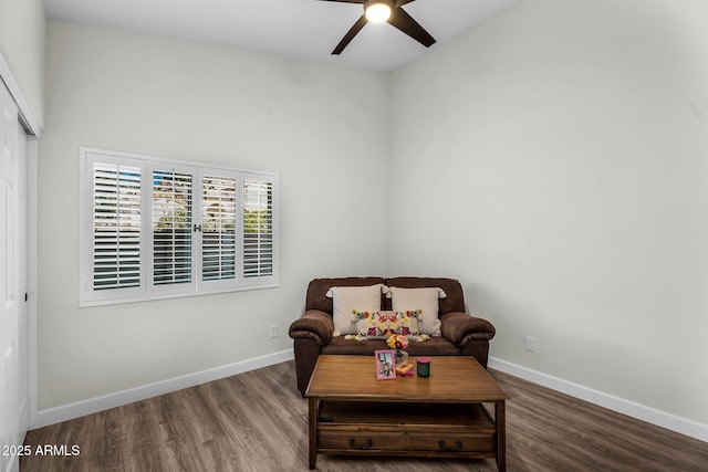 6145 E Snowdon St, Mesa, AZ 85215 - sitting room with a ceiling fan, wood finished floors, and baseboards