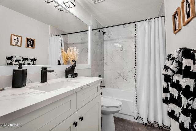 6145 E Snowdon St, Mesa, AZ 85215 - full bath with vanity, toilet, shower / bath combination with curtain, and tile patterned floors