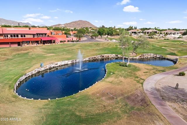 6145 E Snowdon St, Mesa, AZ 85215 - view of pool with a water and mountain view, view of golf course, and a yard