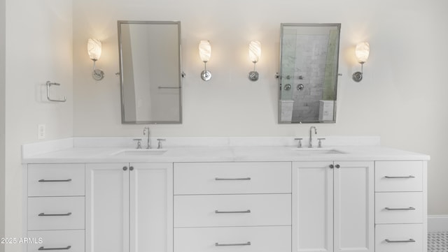 bathroom featuring vanity and walk in shower