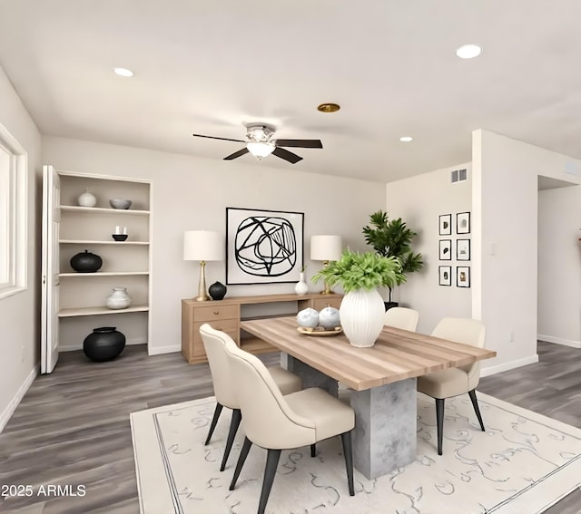 3114 W Villa Maria Dr, Phoenix, AZ 85053 - dining area featuring wood finished floors, a ceiling fan, and recessed lighting