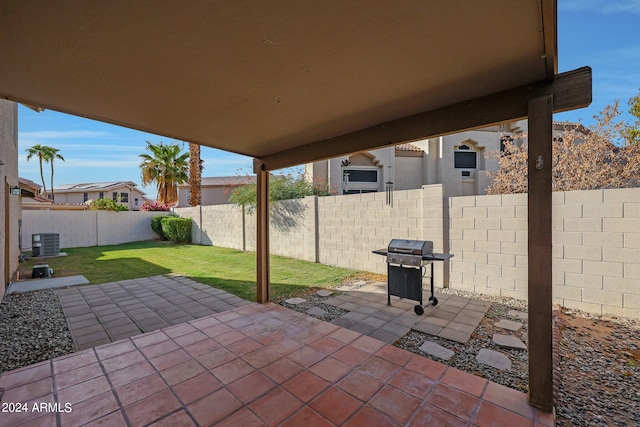 view of patio with grilling area and central air condition unit