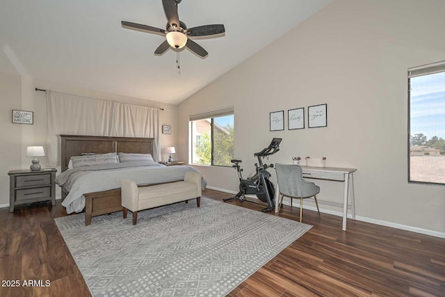 18807 N 42nd Ave, Glendale, AZ 85308 - bedroom featuring baseboards, ceiling fan, wood finished floors, and lofted ceiling