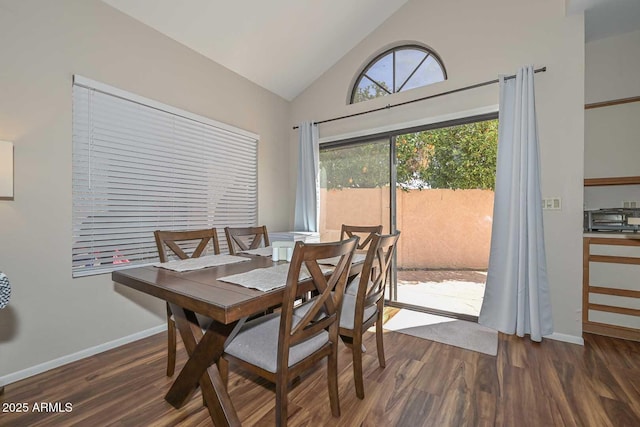18807 N 42nd Ave, Glendale, AZ 85308 - dining area with baseboards, wood finished floors, and high vaulted ceiling