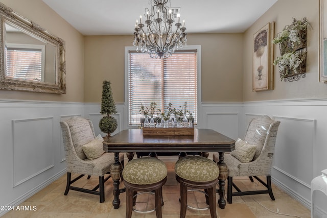 dining room with a chandelier