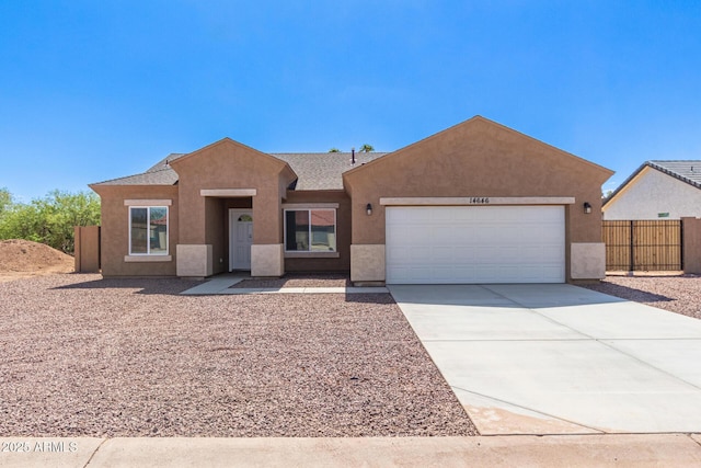 14646 S Brook Hollow Rd, Arizona City, AZ 85123 - single story home with concrete driveway, stucco siding, fence, and a garage