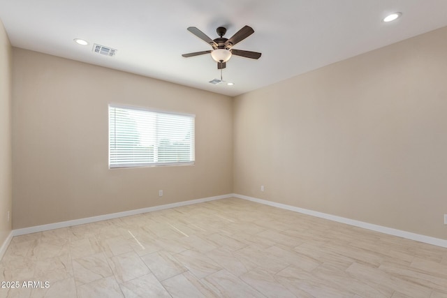 14646 S Brook Hollow Rd, Arizona City, AZ 85123 - unfurnished room featuring ceiling fan, baseboards, visible vents, and recessed lighting