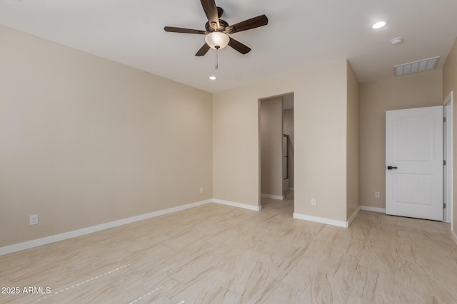 14646 S Brook Hollow Rd, Arizona City, AZ 85123 - empty room featuring ceiling fan, baseboards, visible vents, and recessed lighting
