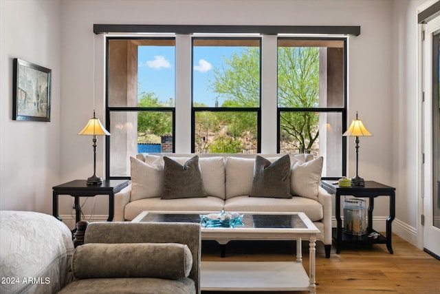 living room with wood finished floors and baseboards