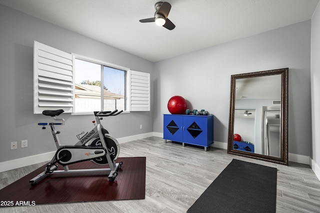 6102 E Nisbet Rd, Scottsdale, AZ 85254 - workout room featuring light hardwood / wood-style flooring and ceiling fan