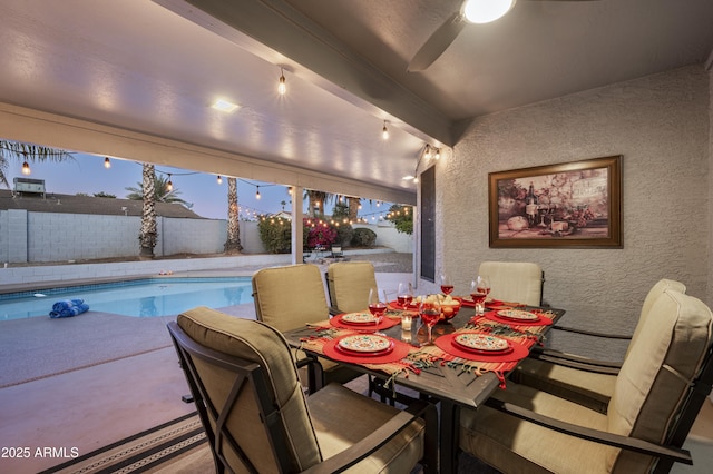 6102 E Nisbet Rd, Scottsdale, AZ 85254 - pool at dusk with ceiling fan