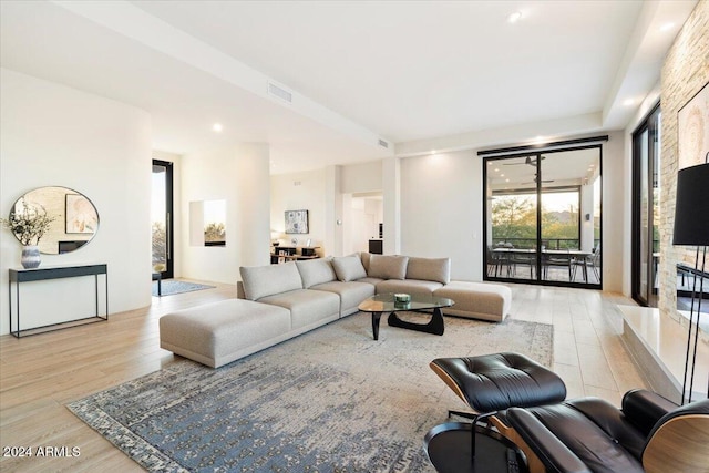 living room with light wood-type flooring